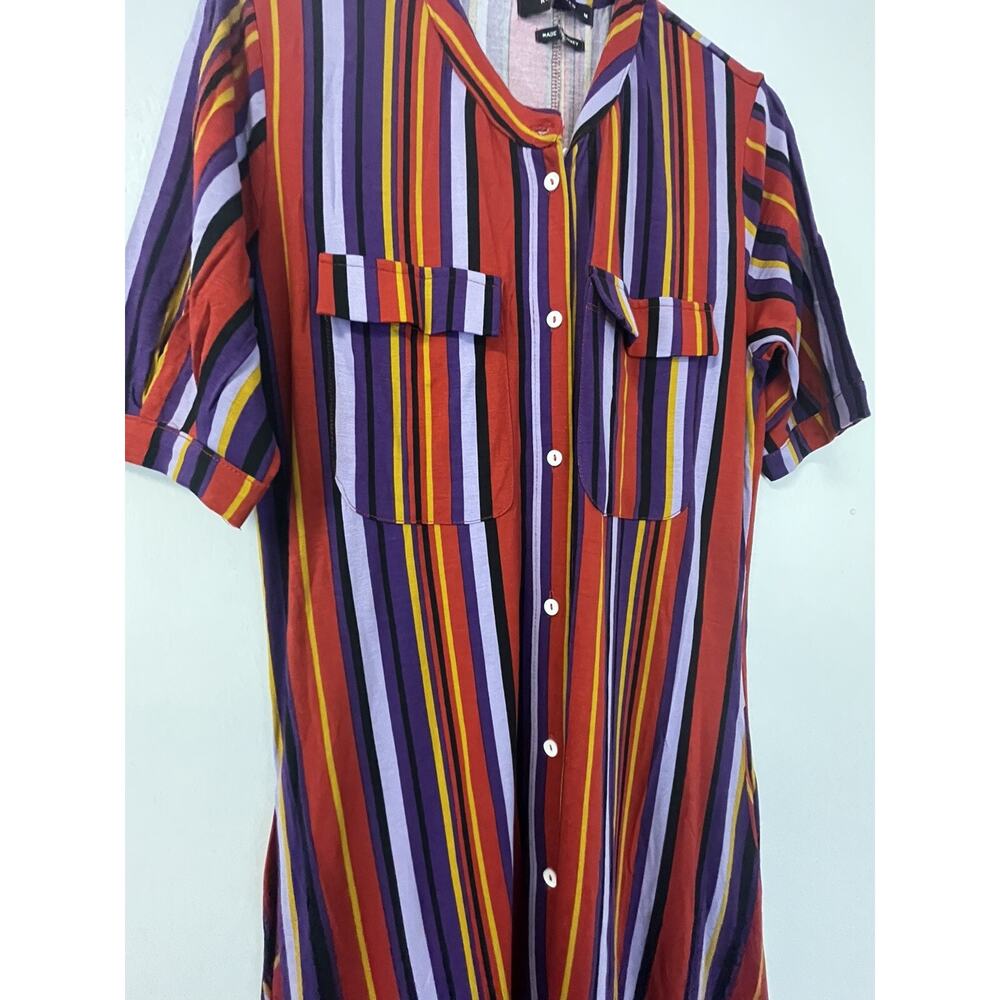 Reserved Shirt Dress Womens Medium A Line Striped Color Block Red N184 - Picture 3 of 9